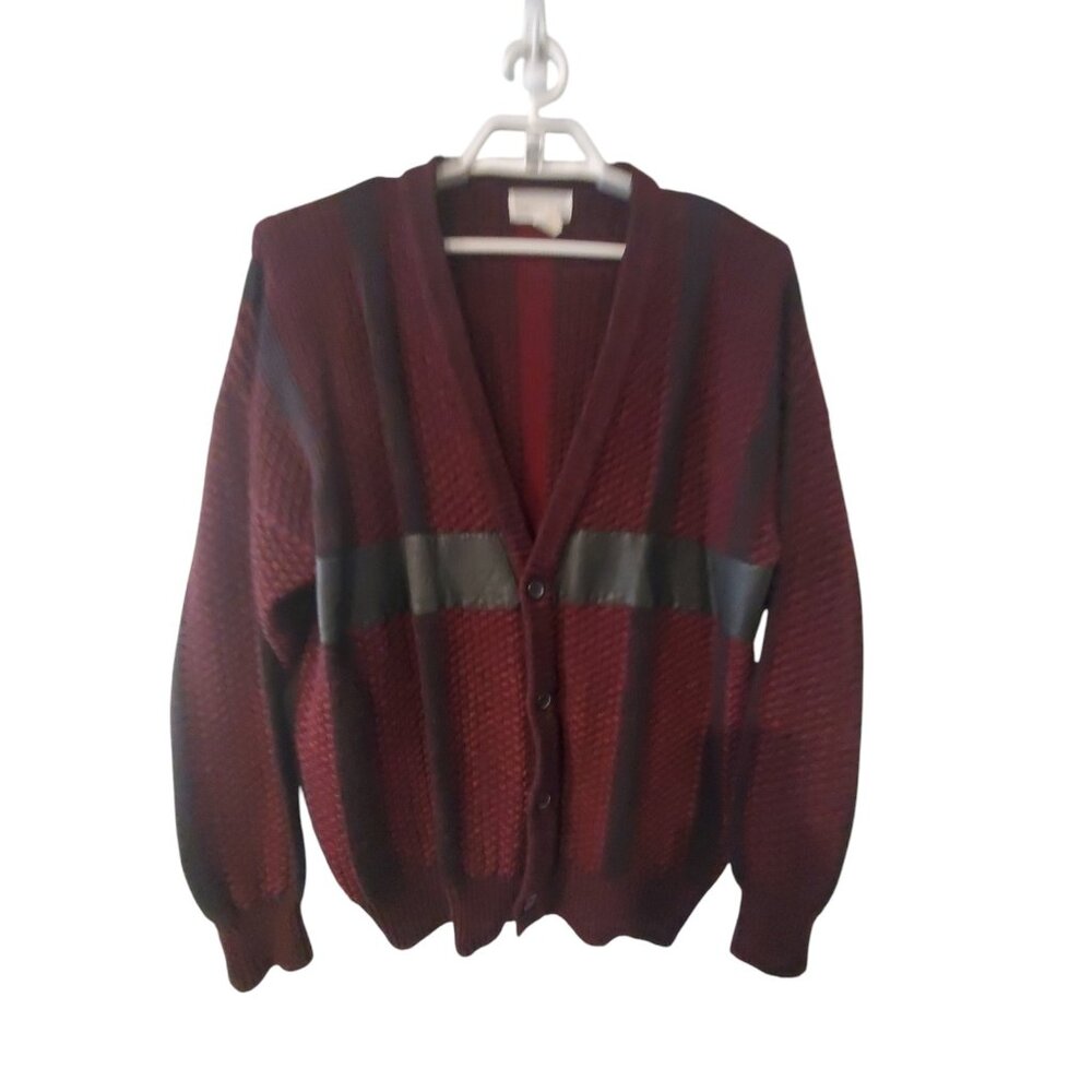 Chapel Hill vintage cardigan sweater mens XL acrylic with leather trim Grandpa